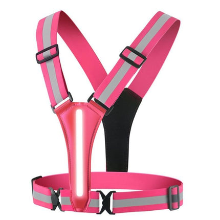 LED Reflective Vest Running Gear USB Rechargeable LED Light Up Vest High Visibility with Adjustable Waist and Shoulde for Night Walking Cycling, High Visibility Running Vest with Reflective Strips -Pink