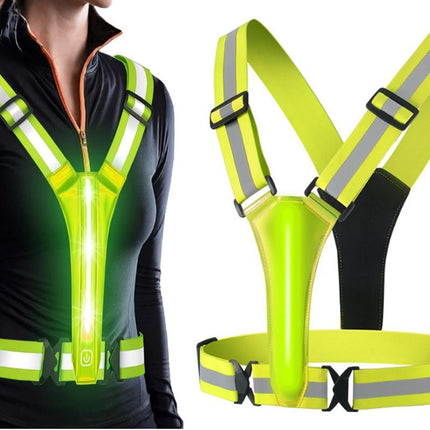 LED Reflective Vest Running Gear USB Rechargeable LED Light Up Vest High Visibility with Adjustable Waist and Shoulde for Night Walking Cycling, High Visibility Running Vest with Reflective Strips -Pink