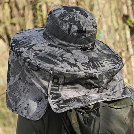 Outdoor Wide Brim Sun Hat With 2 Solar Fans Fishing And Beach Hat With Built In Fan -Patterned Grey