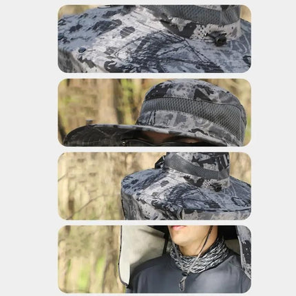 Outdoor Wide Brim Sun Hat With 2 Solar Fans Fishing And Beach Hat With Built In Fan -Patterned Grey