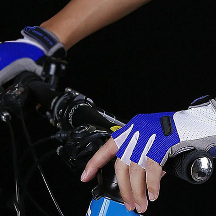 1 Pair Cycling Half Finger Bike Gloves With Anti Slip Pad For Unisex - Blue & L