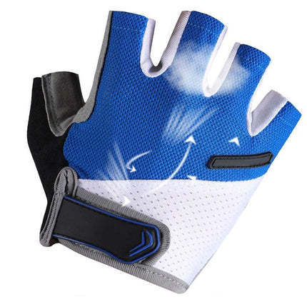1 Pair Cycling Half Finger Bike Gloves With Anti Slip Pad For Unisex - Blue & XL