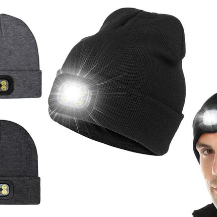 LED Beanie Hat USB Rechargeable LED Light Hat Winter Warm Knitted Hat Camping Workwear Hat with LED Light
