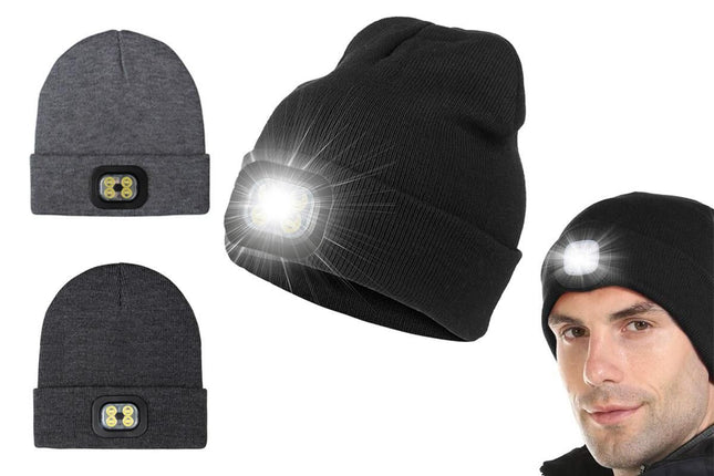 LED Beanie Hat USB Rechargeable LED Light Hat Winter Warm Knitted Hat Camping Workwear Hat with LED Light