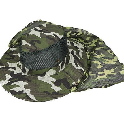 Adult Camouflage Bucket Hat Breathable Mesh Mountaineering Hat Wide Brim Fishing Cap Sun Shade Hat with Neck Flap(Brown)
