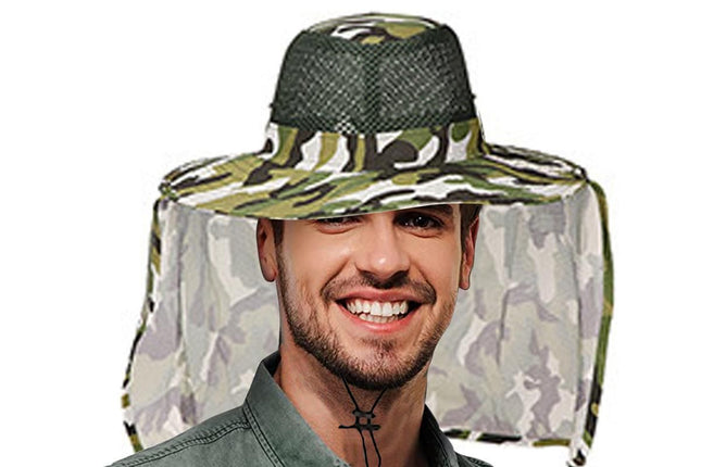 Adult Camouflage Bucket Hat Breathable Mesh Mountaineering Hat Wide Brim Fishing Cap Sun Shade Hat with – product detail