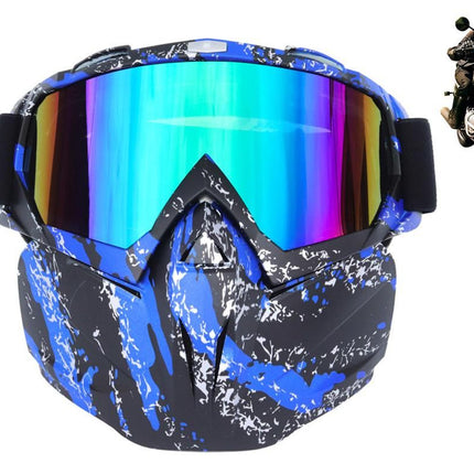 Outdoor Sport Goggles Ski Snowmobile Face Mask with Sun Glasses - Blue and Black