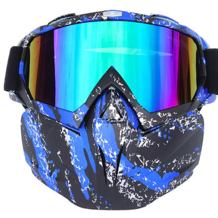 Outdoor Sport Goggles Ski Snowmobile Face Mask with Sun Glasses - Blue and Black
