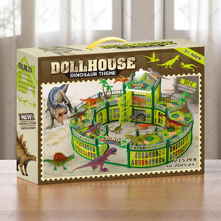 DIY Jurassic Theme Park Building Set for Kids, Creative Dinosaur Arena Toy with Realistic Dinosaurs and Palm Trees, Educational Playset for Ages 3+ to Build and Explore (215PCS, Green)