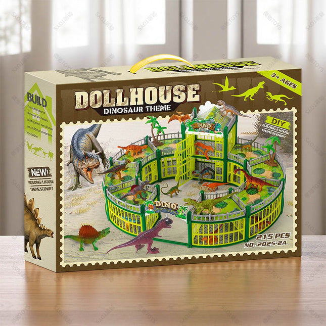DIY Jurassic Theme Park Building Set for Kids Creative Dinosaur Arena Toy with Realistic Dinosaurs and