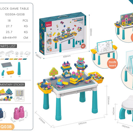 Multifunctional Kids Building Block Table Set with Storage, Compatible with 3-6 Year Olds, Includes Chair and 88-380PCS Colorful Bricks, Ideal for Learning, Drawing, Sand & Water Play (108PCS)