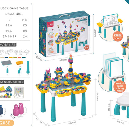 Multifunctional Kids Building Block Table Set with Storage, Compatible with 3-6 Year Olds, Includes Chair and 88-380PCS Colorful Bricks, Ideal for Learning, Drawing, Sand & Water Play (108PCS)