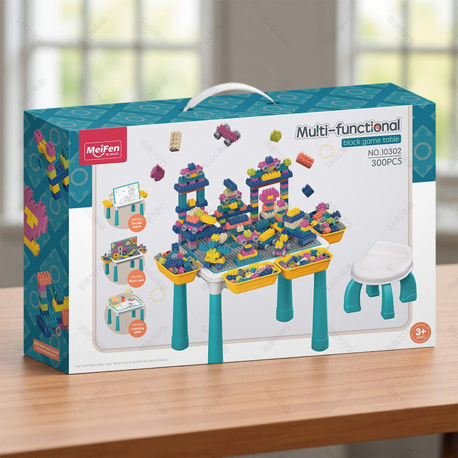 Multifunctional Kids Building Block Table Set with Storage Compatible with 3-6 Year Olds Includes Chair