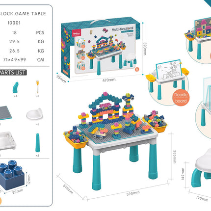 Multifunctional Kids Building Block Table Set with Storage, Compatible with 3-6 Year Olds, Includes Chair and 88-380PCS Colorful Bricks, Ideal for Learning, Drawing, Sand & Water Play (88PCS)