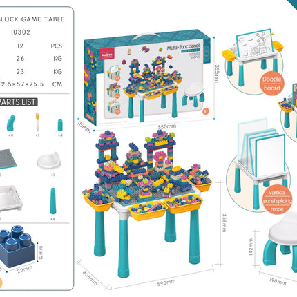 Multifunctional Kids Building Block Table Set with Storage, Compatible with 3-6 Year Olds, Includes Chair and 88-380PCS Colorful Bricks, Ideal for Learning, Drawing, Sand & Water Play (88PCS)