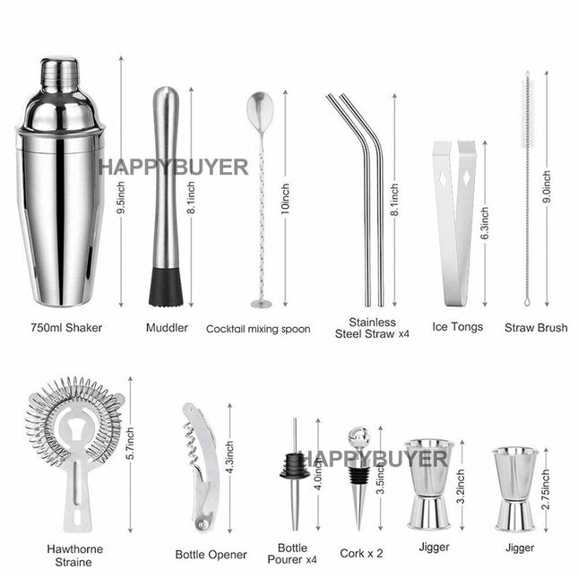20Pcs Cocktail Shaker Set 750ml Martini Strainer Bartender Kit Bar Spirits Maker – product detail