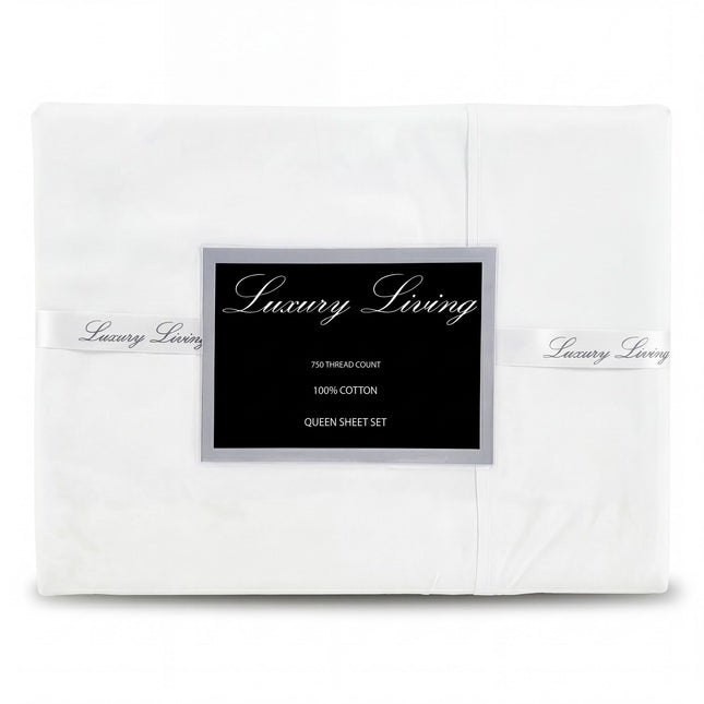 Laura Hill 750 Thread Count Pure Cotton Queen Bed Sheet Set 4 Piece Gift Pack