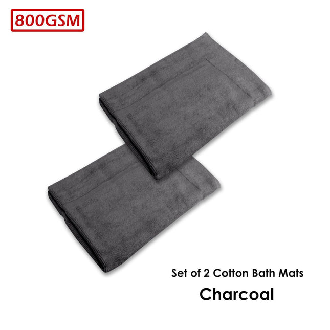 800GSM Set of 2 Cotton Bath Mats 50 x 70 cm Charcoal – product detail