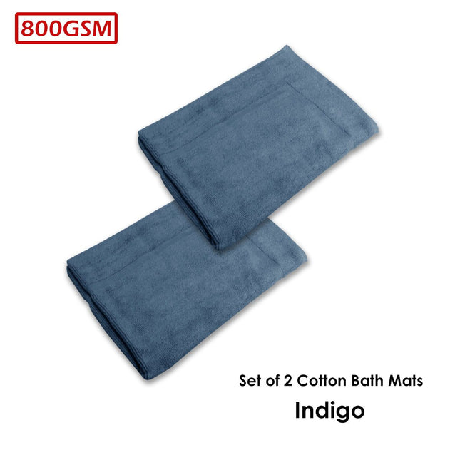 800GSM Set of 2 Cotton Bath Mats 50 x 70 cm Indigo – product detail