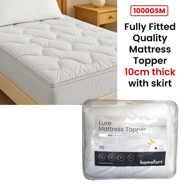 1000GSM Luxe Fully Fitted Mattress Topper 10cm thick with Fitted Skirt King – product detail