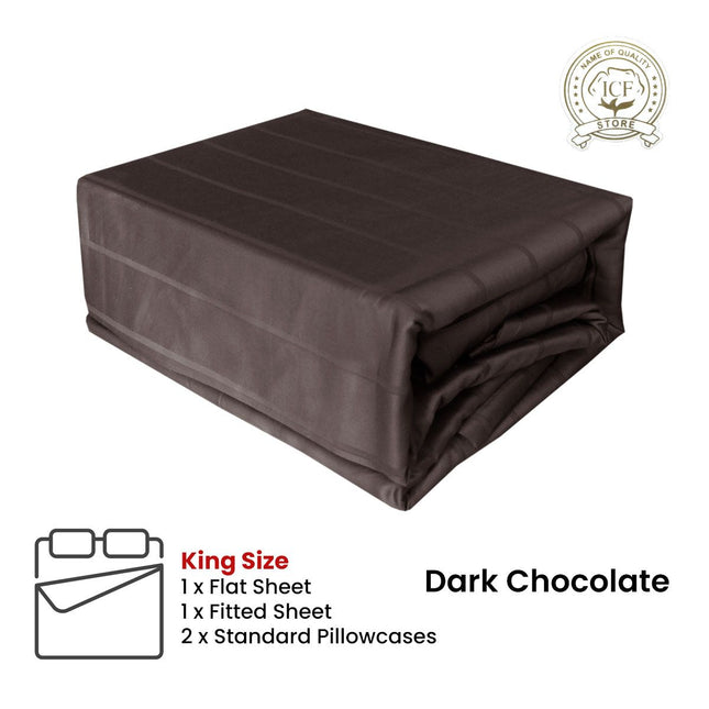 Dark Chocolate 800TC Luxury Cotton Self-Stripe Sheet Set King 40 cm Wall King – product detail