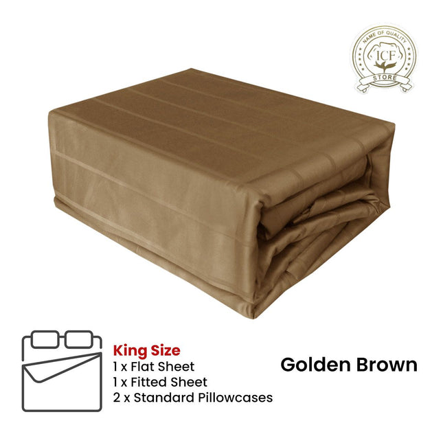 Golden Brown 800TC Luxury Cotton Self-Stripe Sheet Set King 40 cm Wall King – product detail