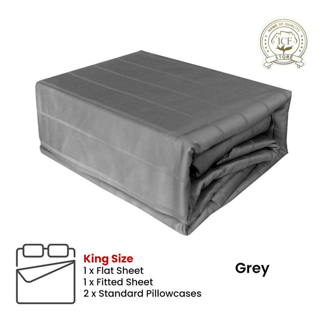 Grey 800TC Luxury Cotton Self-Stripe Sheet Set King 40 cm Wall King – product detail