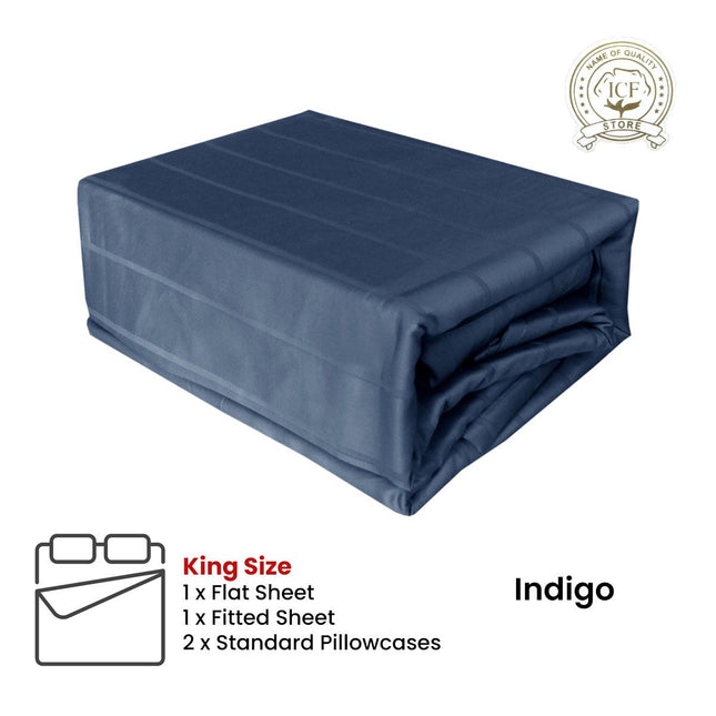 Indigo 800TC Luxury Cotton Self-Stripe Sheet Set King 40 cm Wall King – product detail