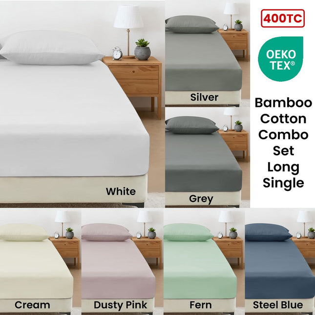 400TC Bamboo Cotton Fitted Sheet with Pillowcase Set Long Single Size 40cm Wall Fern – product detail