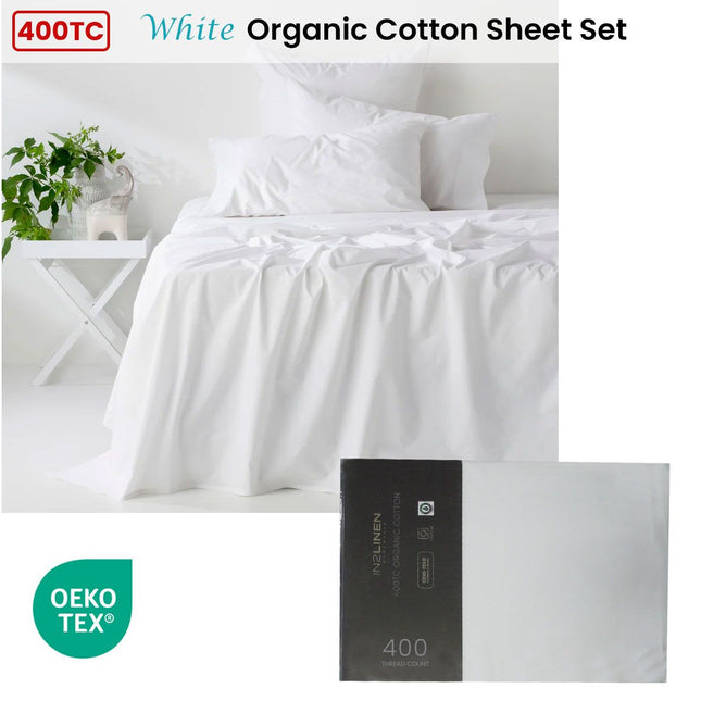 400TC Organic Cotton Premium White Sheet Set Long-Staple Commercial-Grade Durability Mega King – product detail