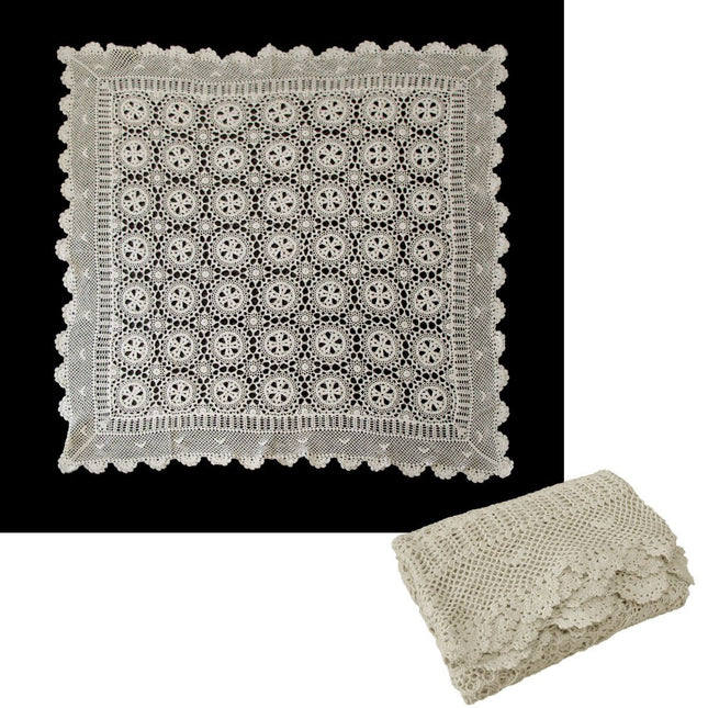 Linen Knitted Crochet Cotton Tablecloth Square 137 x 137cm Scalloped Edge 4-Seater – product detail