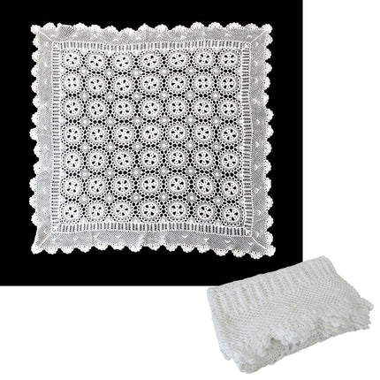 White Knitted Crochet Cotton Tablecloth Square 137 x 137 cm Scalloped Edging 4-Seater
