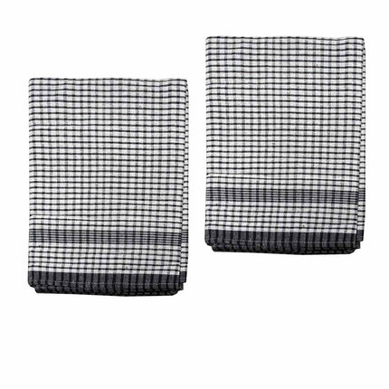 Hotel Living Set of 2 Jumbo Cotton Check Tea Towels 60x90cm Black