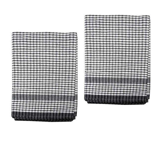 Hotel Living Set of 2 Jumbo Cotton Check Tea Towels 60x90cm Black V442-ATX-TEAT-SETOF2JUMBOTEA-BLACK-RE