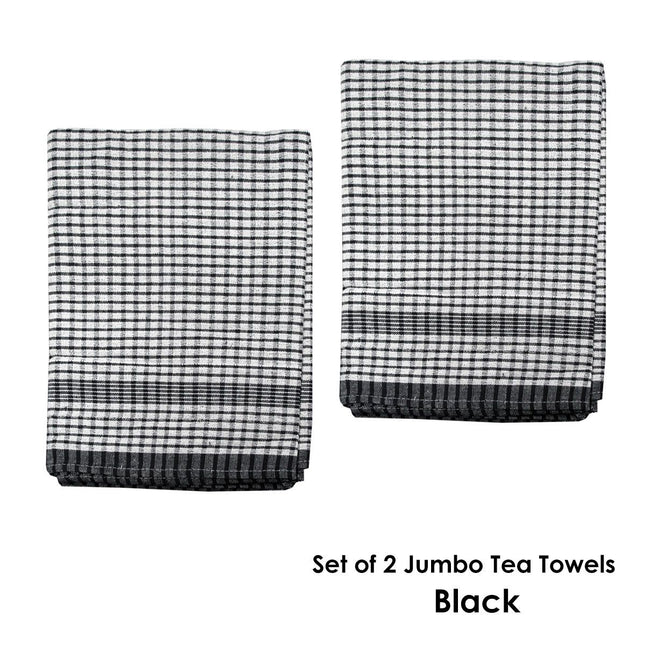 Hotel Living Set of 2 Jumbo Cotton Check Tea Towels 60x90cm Black – product detail
