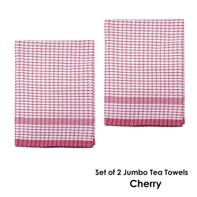 Hotel Living Set of 2 Jumbo Cotton Check Tea Towels 60x90cm Cherry – product detail