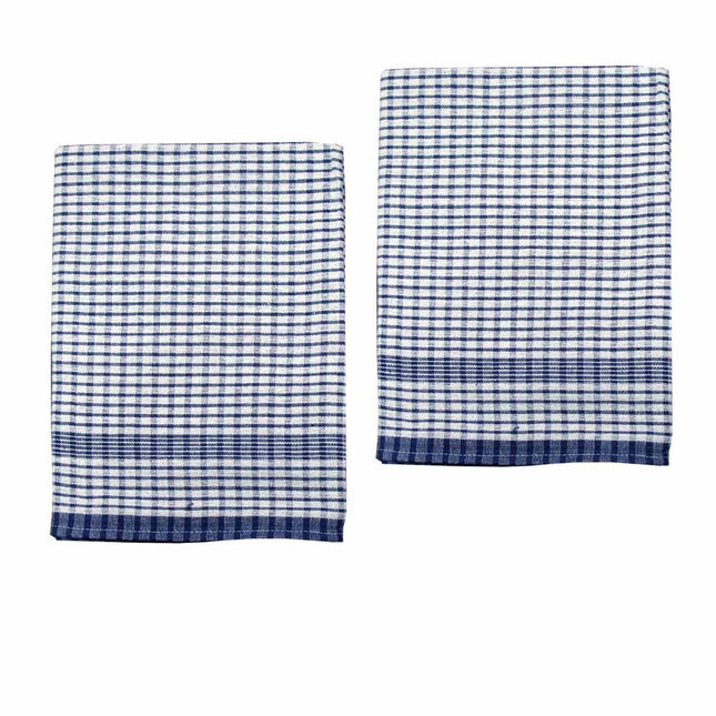 Hotel Living Set of 2 Jumbo Cotton Check Tea Towels 60x90cm Navy V442-ATX-TEAT-SETOF2JUMBOTEA-NAVY-RE