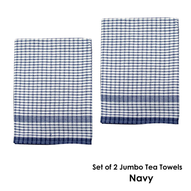 Hotel Living Set of 2 Jumbo Cotton Check Tea Towels 60x90cm Navy – product detail
