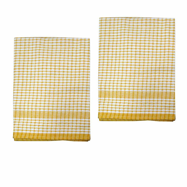 Hotel Living Set of 2 Jumbo Cotton Check Tea Towels 60x90cm Yellow V442-ATX-TEAT-SETOF2JUMBOTEA-YELLOW-RE