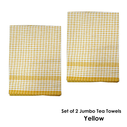 Hotel Living Set of 2 Jumbo Cotton Check Tea Towels 60x90cm Yellow