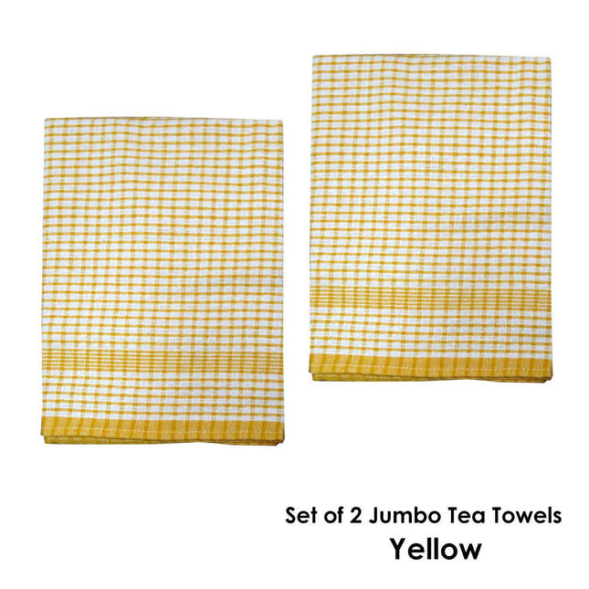 Hotel Living Set of 2 Jumbo Cotton Check Tea Towels 60x90cm Yellow – product detail