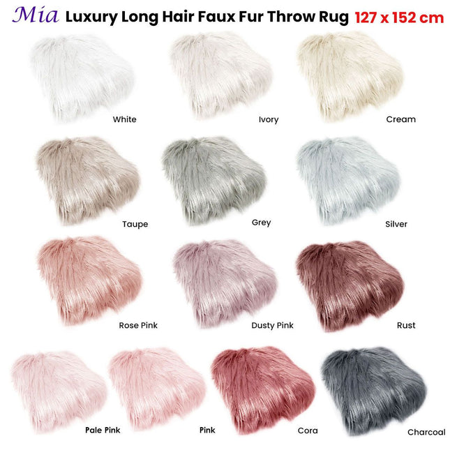 Mia Luxury Long Hair Faux Fur Throw Rug 127 x 152 cm Pale Pink – product detail