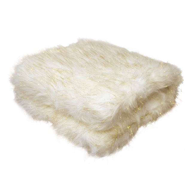 Camille Gold Cream Faux Fur Throw Rug 127 x 152 cm V442-ATX-THROW-26CAMILLE-GOLDCREAM-RE in White, Gold