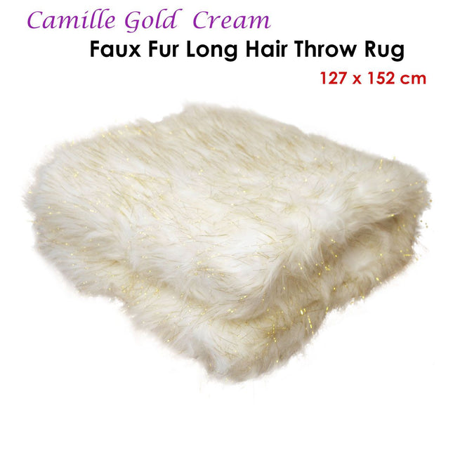Camille Gold Cream Faux Fur Throw Rug 127 x 152 cm – product detail