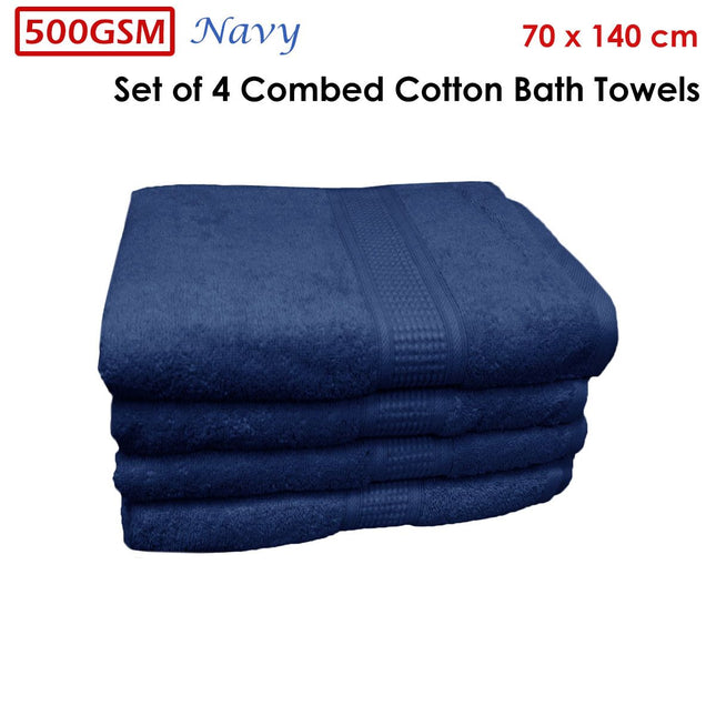 500GSM Set of 4 Combed Cotton Bath Towels Navy 70 x 140 cm – product detail