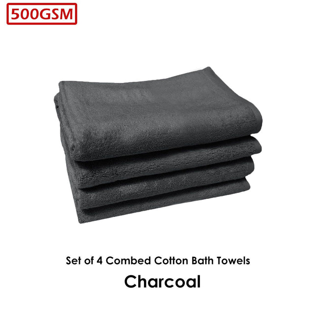 500GSM Set of 4 Combed Cotton Bath Towels Plain 70 x 140 cm Plain Charcoal – product detail