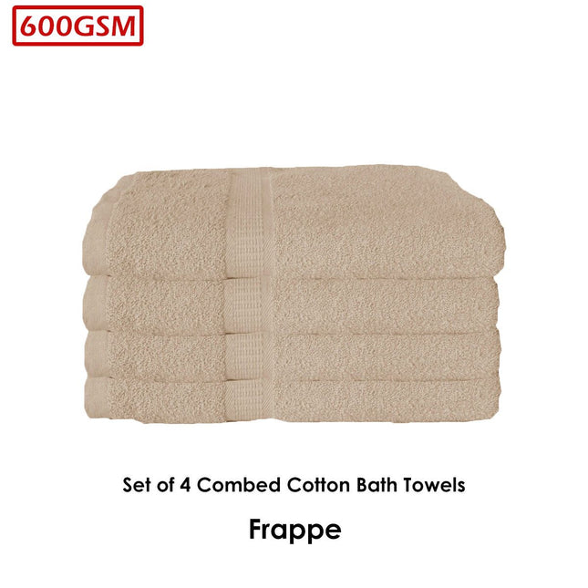 600GSM Set of 4 Combed Cotton Bath Towels 70 x 140 cm Latte (aka Frappe) – product detail
