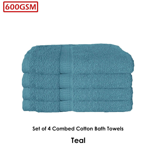 600GSM Set of 4 Combed Cotton Bath Towels 70 x 140 cm Teal – product detail