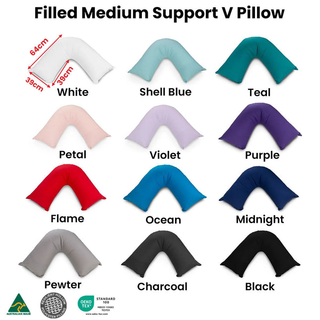 Easyrest Aus Made Medium Support Filled V Shape Pillow 64 x 39 cm Violet – product detail