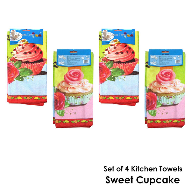 Set of 4 Microfibre Printed Kithen Towels 40 x 60 cm Sweet Cupcakes – product detail